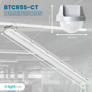 BATTERSEA Non-Corrosive LED Batten Light | 5ft Single 4200lm | CCT Tri-Colour & Multi Wattage | IP66 | Microwave Sensor