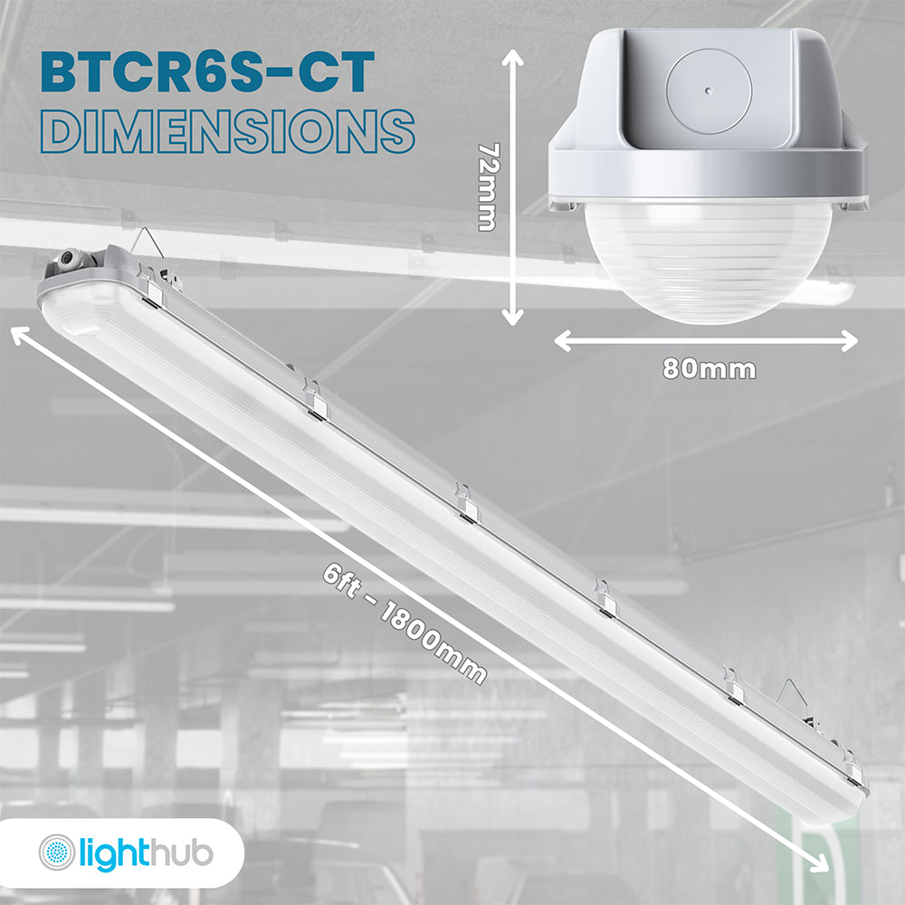 BATTERSEA Non-Corrosive LED Batten Light | 6ft Single 4800lm | CCT Tri-Colour & Multi Wattage | IP66 | Standard