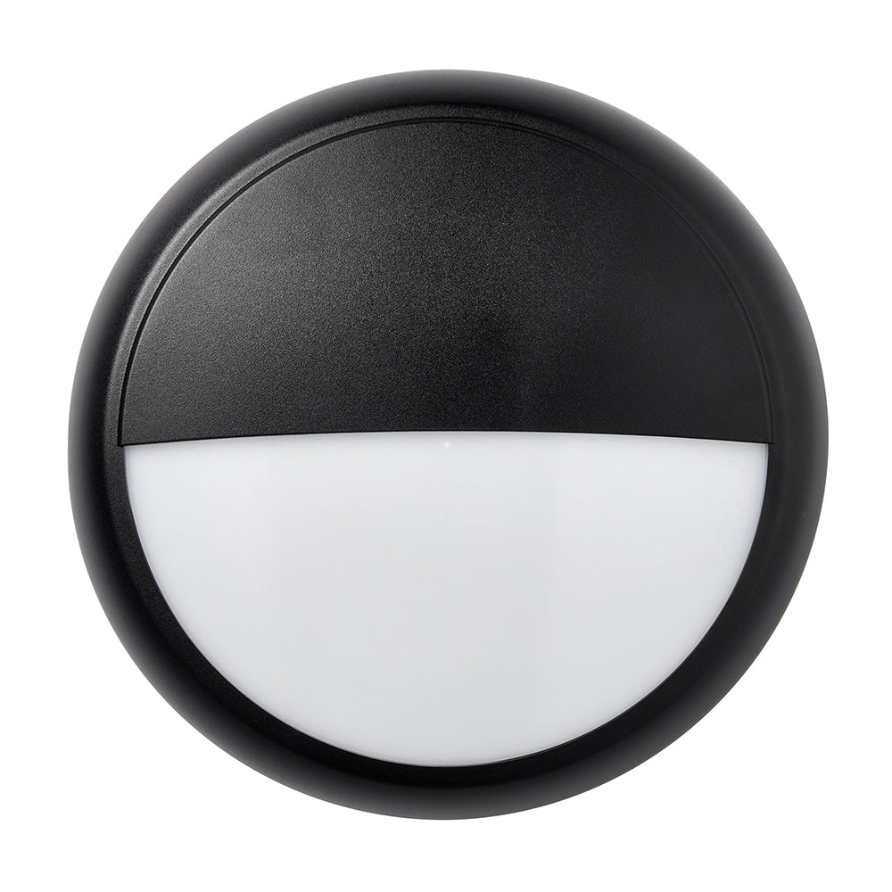 CE3X5 | Round Bulkhead Light Fitting | LED Multi Wattage 8-16W | CCT 5-Colour | IP65 | 3hr Emergency | Black Eyelid