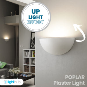 POPLAR Half Moon Paintable Plaster Uplighter Fitting | E14 (SES) | Up Light Effect | LED 2700K Warm White