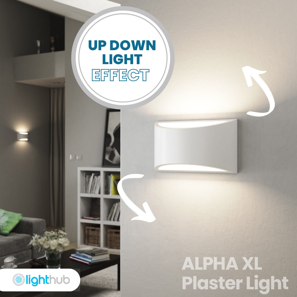 ALPHA XL Curved Plaster Uplighter Wall Fitting | E14 | Up Down Light Effect | 3000K Warm White Dimmable