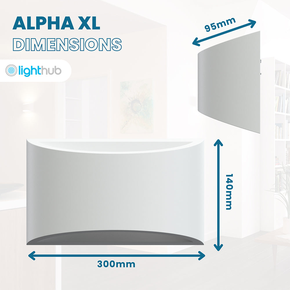 ALPHA XL Curved Plaster Uplighter Wall Fitting | E14 | Up Down Light Effect | 3000K Warm White Dimmable