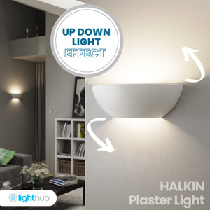 HALKIN Half Moon Plaster Uplighter Fitting | E14 (SES) | Up Down Light Effect