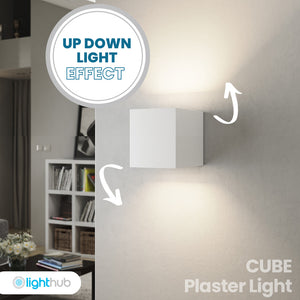 CUBE LED Square Paintable Plaster Wall Uplighter Light | G9 | Up Down Light Effect | 3000K Warm White Dimmable