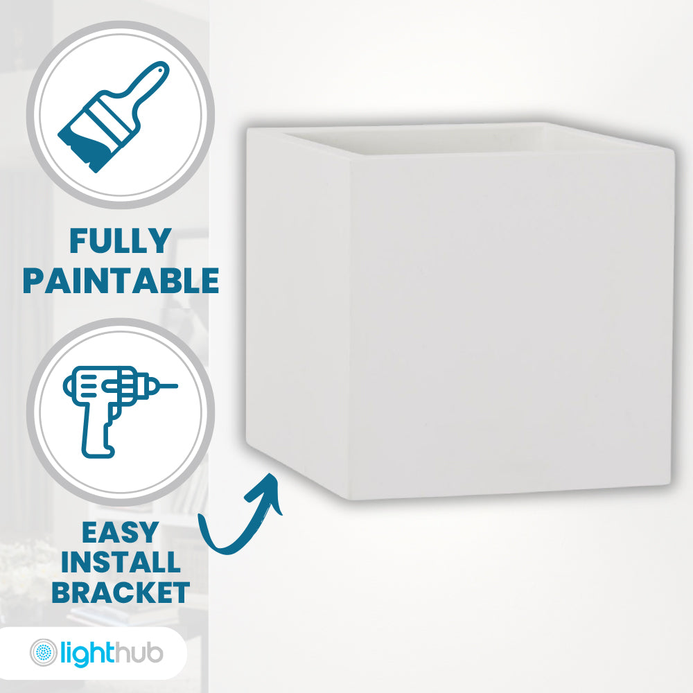 CUBE LED Square Paintable Plaster Wall Uplighter Light | G9 | Up Down Light Effect | 3000K Warm White Dimmable