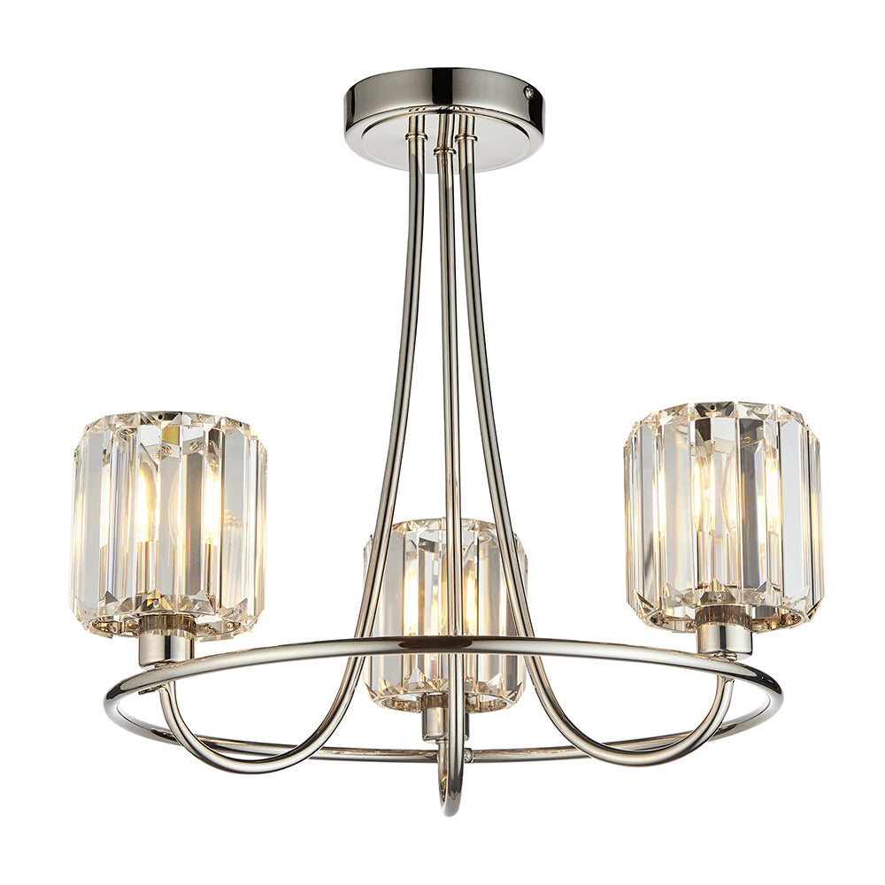 BERENICE | Ceiling Chanderlier Pendant Decorative Glass 3-Light Fitting | E14 | Polished Nickel