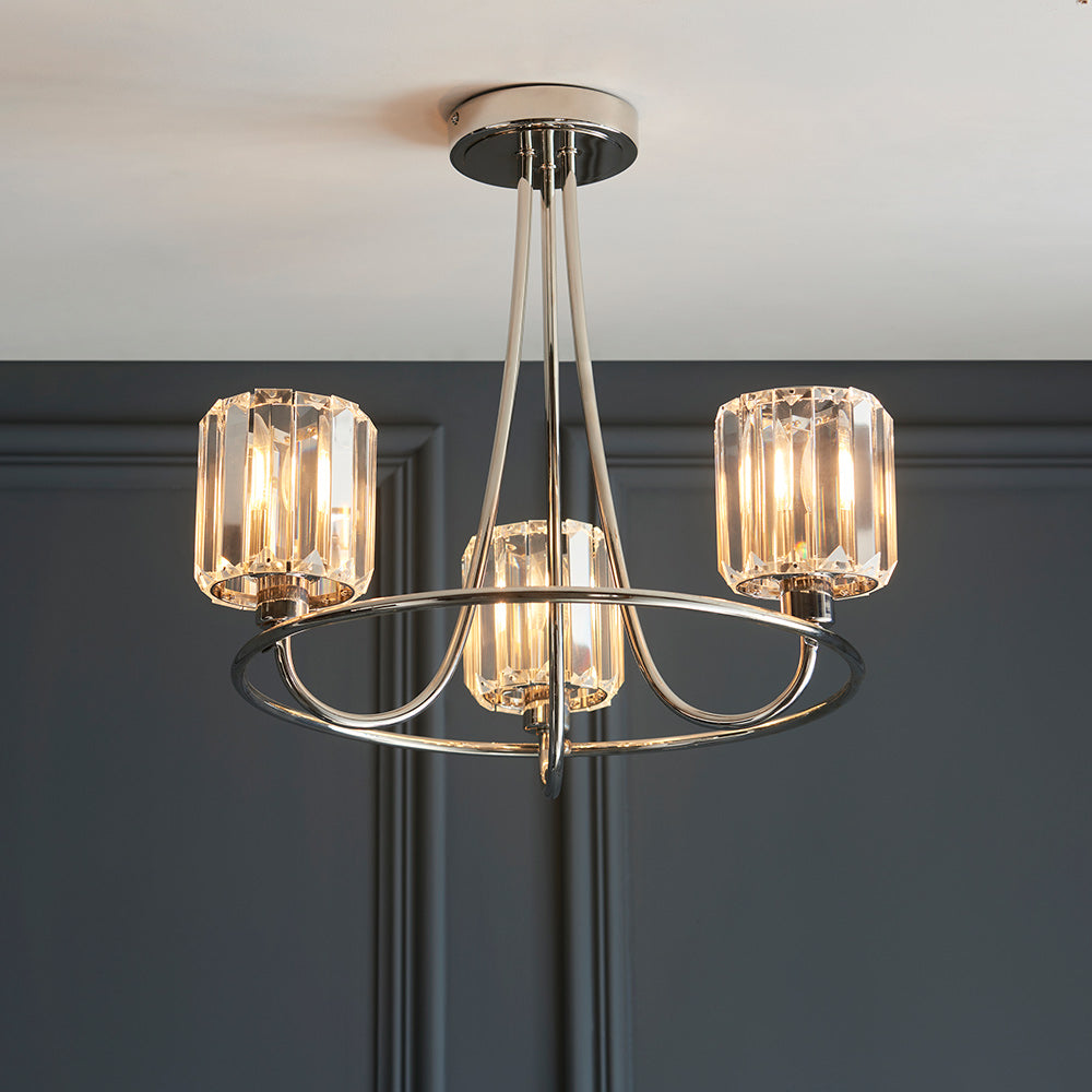 BERENICE | Ceiling Chanderlier Pendant Decorative Glass 3-Light Fitting | E14 | Polished Nickel