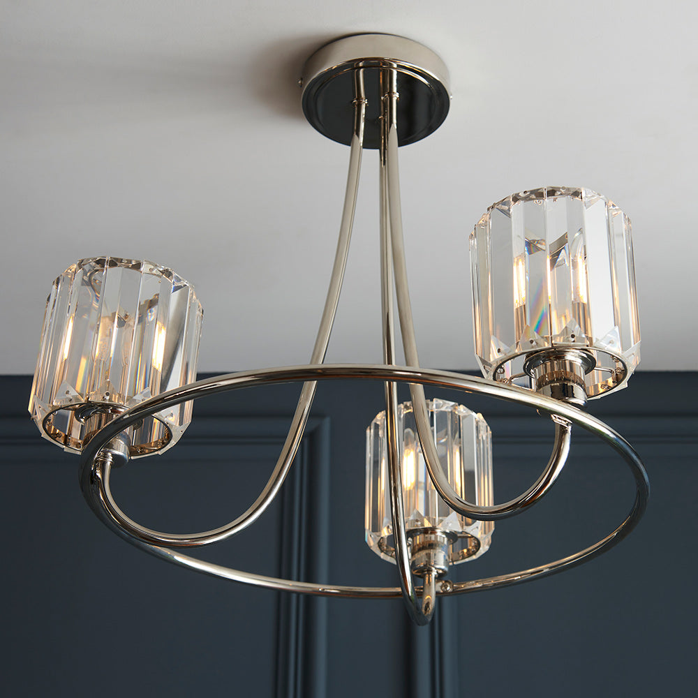 BERENICE | Ceiling Chanderlier Pendant Decorative Glass 3-Light Fitting | E14 | Polished Nickel