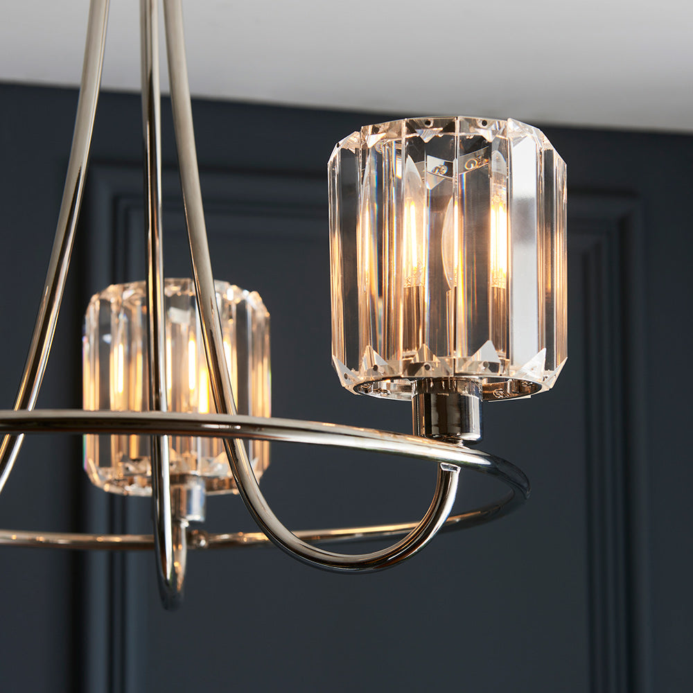 BERENICE | Ceiling Chanderlier Pendant Decorative Glass 3-Light Fitting | E14 | Polished Nickel