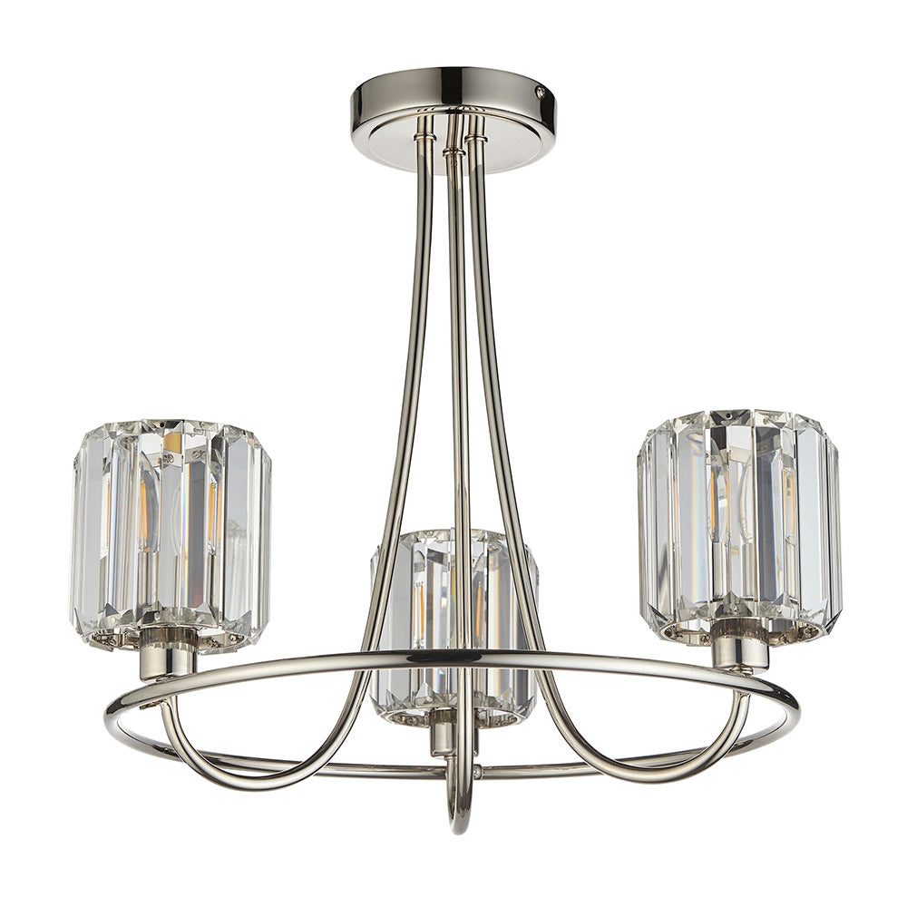 BERENICE | Ceiling Chanderlier Pendant Decorative Glass 3-Light Fitting | E14 | Polished Nickel