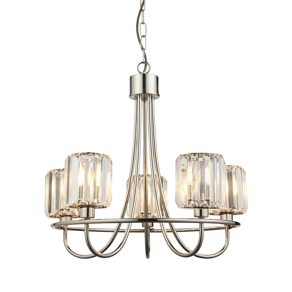 BERENICE | Ceiling Chanderlier Pendant Decorative Glass 5-Light Fitting | E14 | Polished Nickel