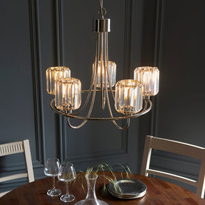 BERENICE | Ceiling Chanderlier Pendant Decorative Glass 5-Light Fitting | E14 | Polished Nickel