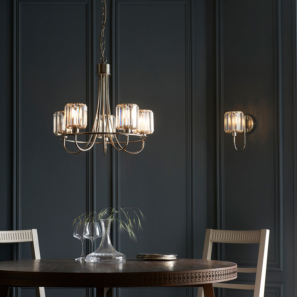 BERENICE | Ceiling Chanderlier Pendant Decorative Glass 5-Light Fitting | E14 | Polished Nickel