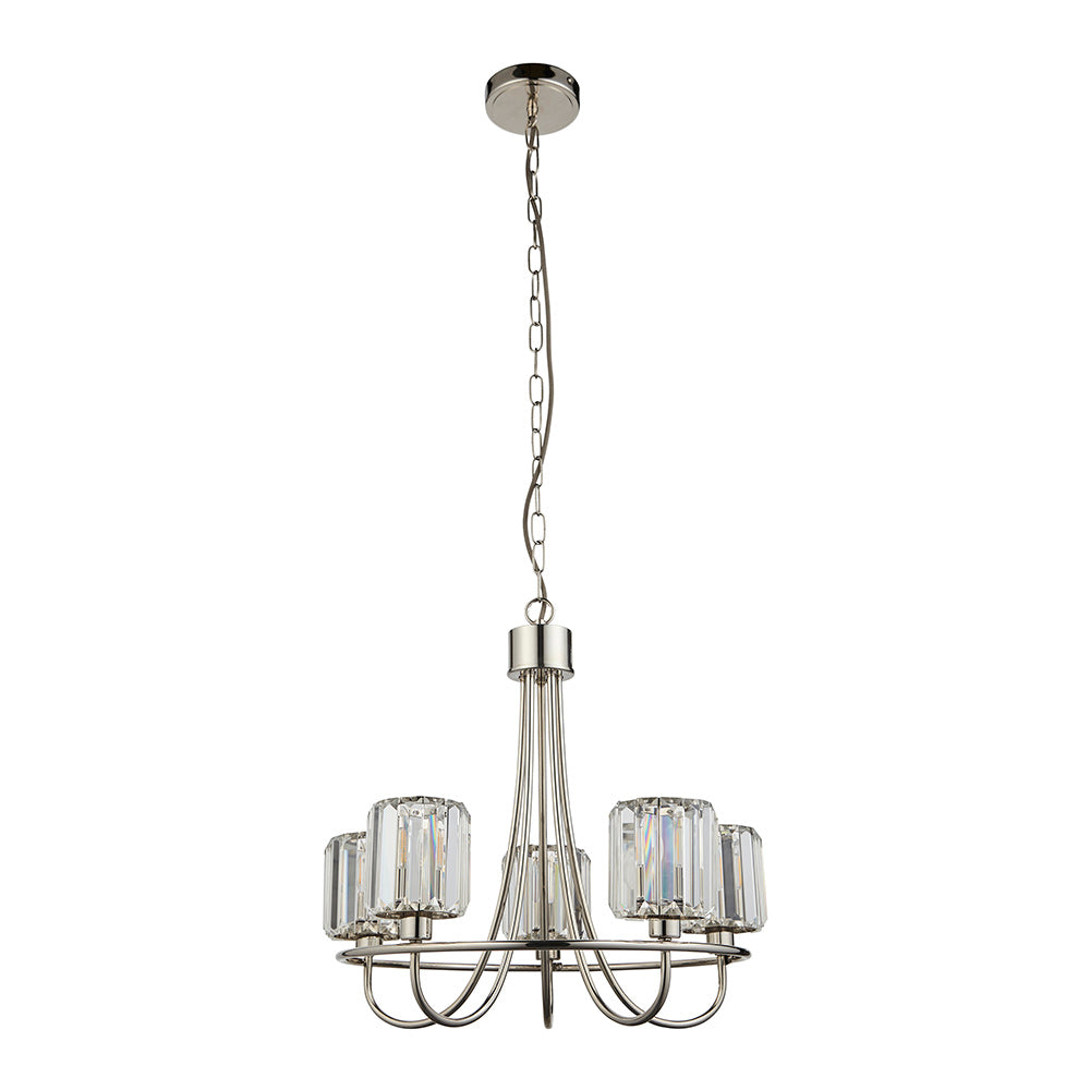 BERENICE | Ceiling Chanderlier Pendant Decorative Glass 5-Light Fitting | E14 | Polished Nickel