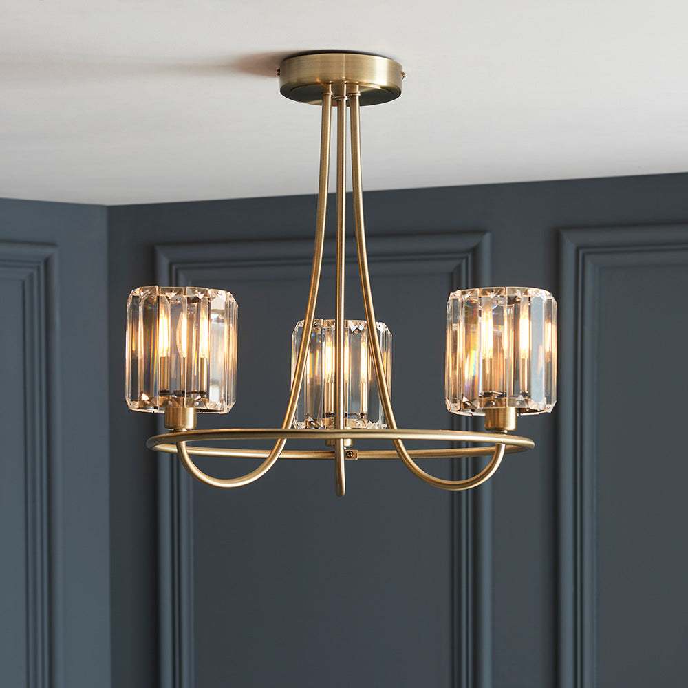 BERENICE | Ceiling Chanderlier Pendant Decorative Glass 3-Light Fitting | E14 | Antique Brass