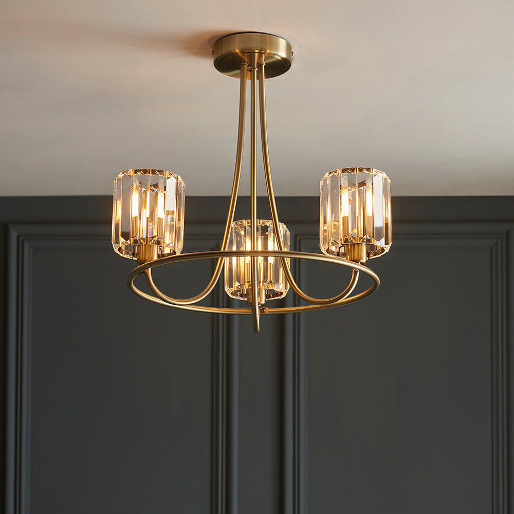 BERENICE | Ceiling Chanderlier Pendant Decorative Glass 3-Light Fitting | E14 | Antique Brass