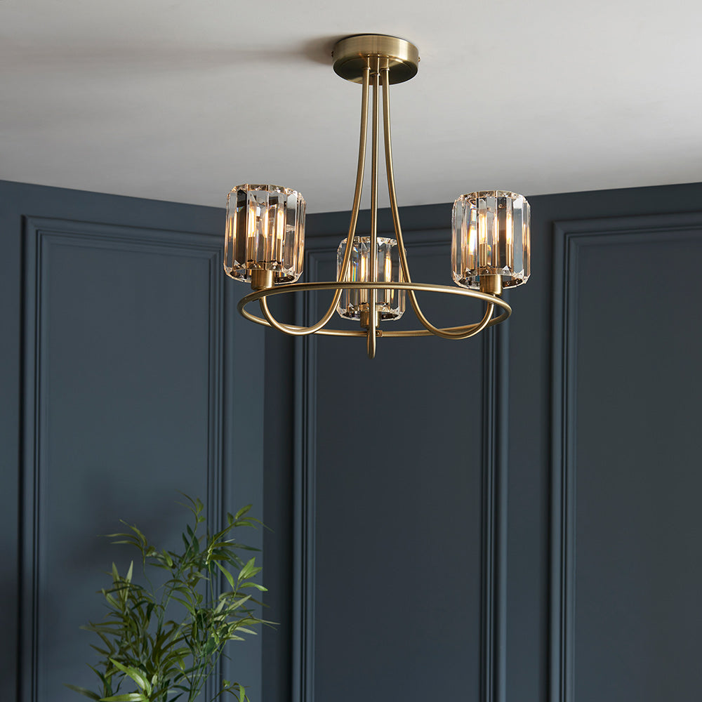 BERENICE | Ceiling Chanderlier Pendant Decorative Glass 3-Light Fitting | E14 | Antique Brass