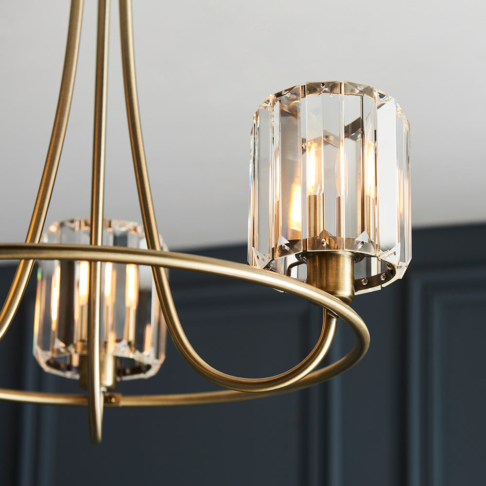 BERENICE | Ceiling Chanderlier Pendant Decorative Glass 3-Light Fitting | E14 | Antique Brass