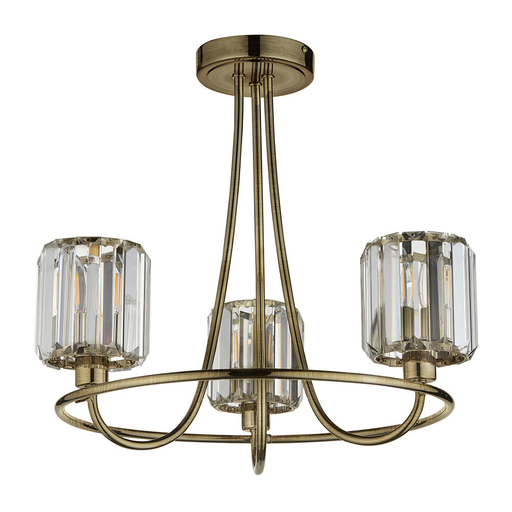 BERENICE | Ceiling Chanderlier Pendant Decorative Glass 3-Light Fitting | E14 | Antique Brass