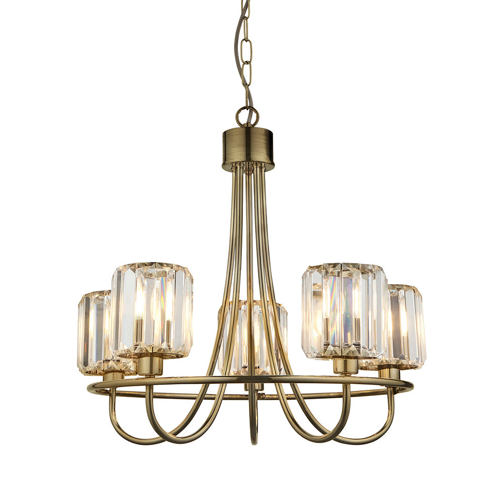 BERENICE | Ceiling Chanderlier Pendant Decorative Glass 5-Light Fitting | E14 | Antique Brass