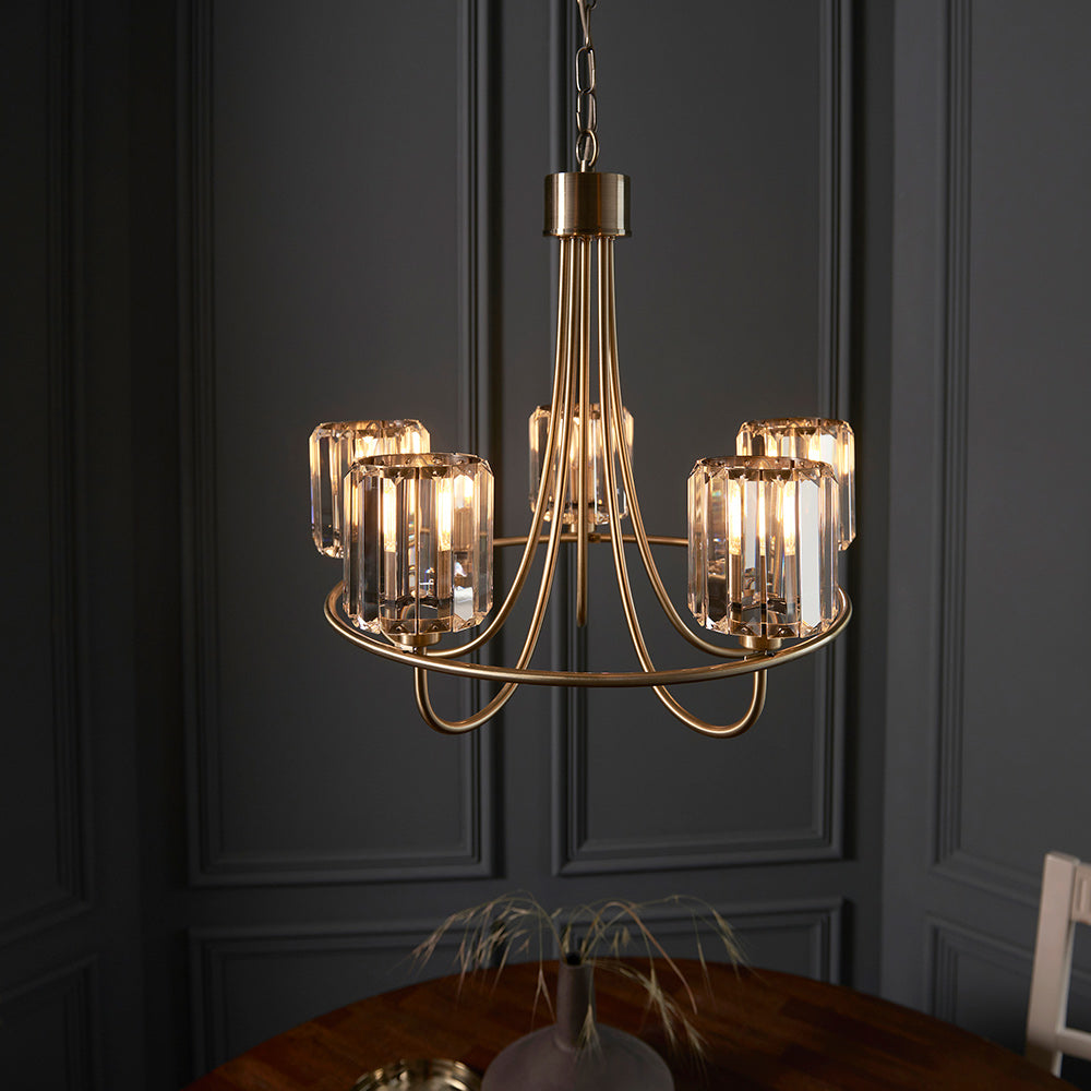 BERENICE | Ceiling Chanderlier Pendant Decorative Glass 5-Light Fitting | E14 | Antique Brass