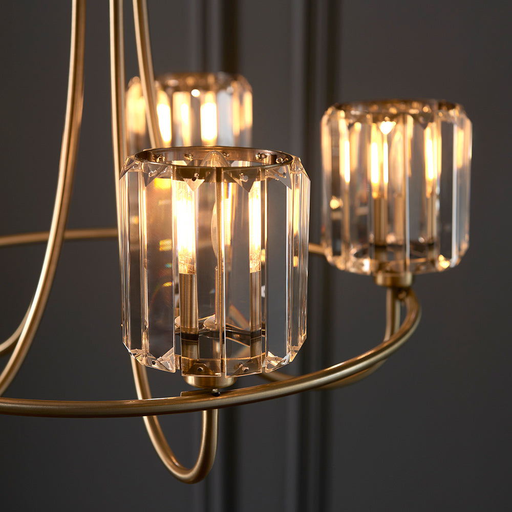 BERENICE | Ceiling Chanderlier Pendant Decorative Glass 5-Light Fitting | E14 | Antique Brass