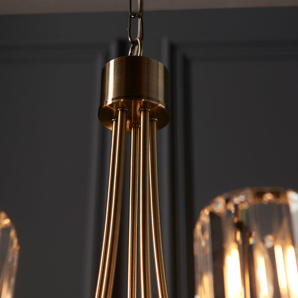 BERENICE | Ceiling Chanderlier Pendant Decorative Glass 5-Light Fitting | E14 | Antique Brass