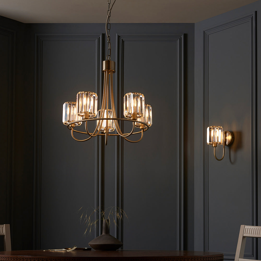 BERENICE | Ceiling Chanderlier Pendant Decorative Glass 5-Light Fitting | E14 | Antique Brass