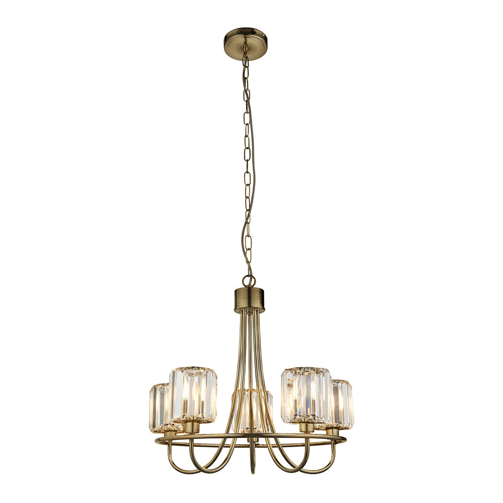 BERENICE | Ceiling Chanderlier Pendant Decorative Glass 5-Light Fitting | E14 | Antique Brass