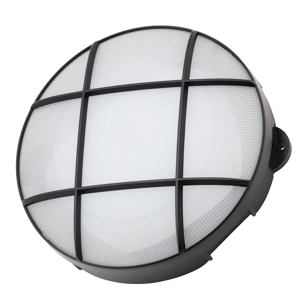 CAPELLA | Slim Round Bulkhead Grill Cage Coastal Light | 165mm | LED 750lm | 4000K Neutral | IP65 | Black