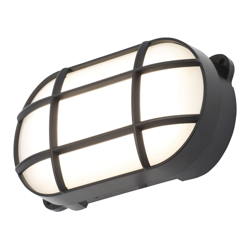 CAPELLA | Slim Oval Bulkhead Grill Cage Coastal Light | 15W LED 750lm | 4000K Neutral | IP65 | Black