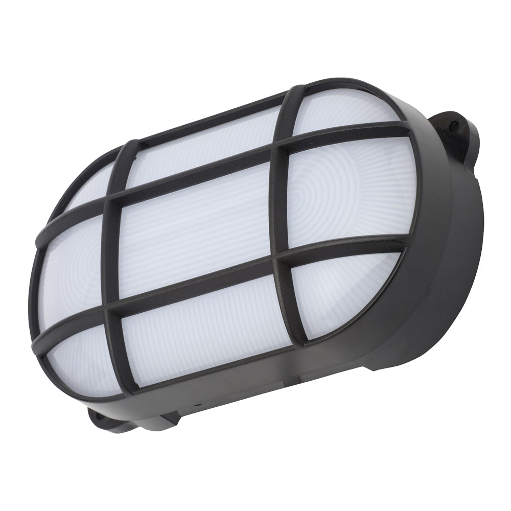 CAPELLA | Slim Oval Bulkhead Grill Cage Coastal Light | 8W LED 400lm | 4000K Neutral | IP65 | Black