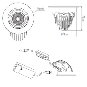 AXIAL | LED Recessed Tilt Scoop Round Commercial Downlight Fitting | 15W 1400lm | CCT Tri-Colour | White