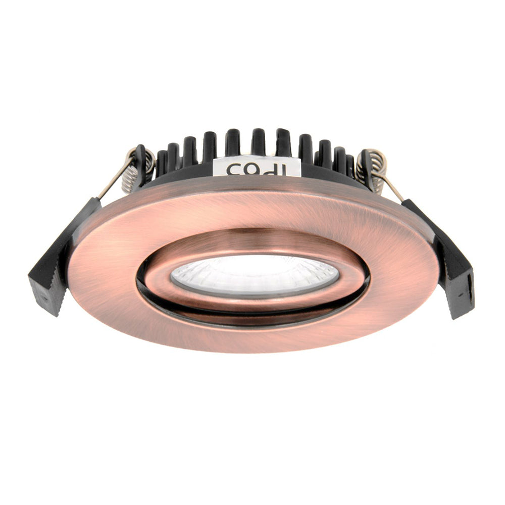 LED Slim Tilt Adjustable Fire Rated Downlight | Dimmable 5W 500lm | IP65 | 4000K Neutral White | Antique Copper