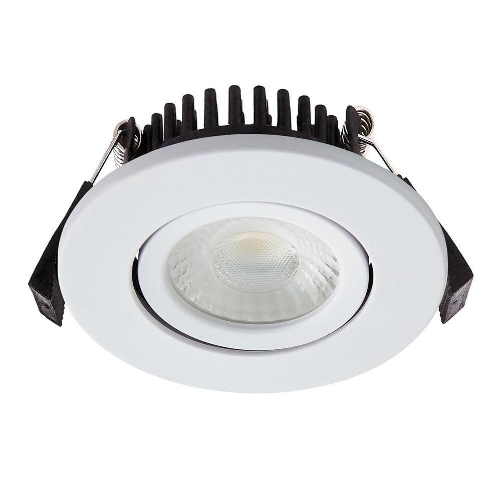 LED Slim Tilt Adjustable Fire Rated Downlight | Dimmable 5W 500lm | IP65 | 4000K Neutral White | Matt White