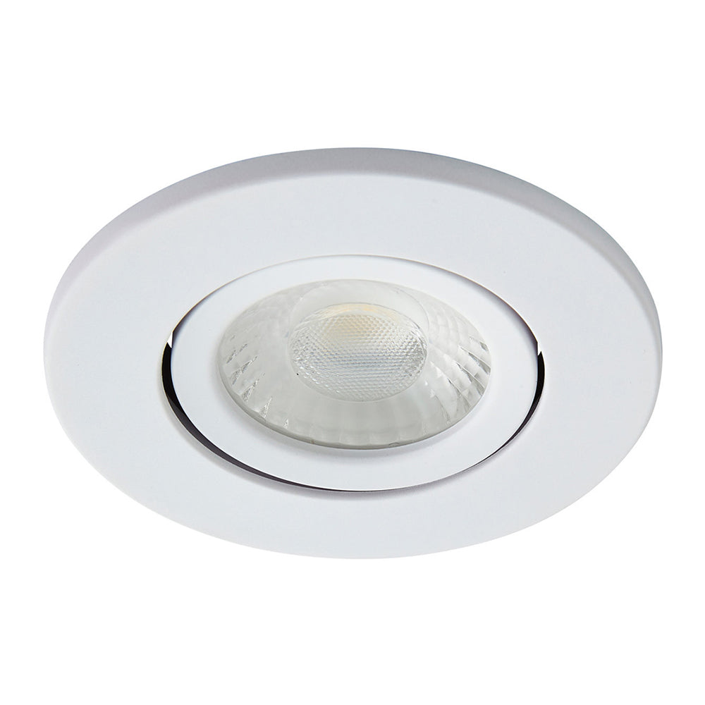 LED Slim Tilt Adjustable Fire Rated Downlight | Dimmable 5W 500lm | IP65 | 4000K Neutral White | Matt White