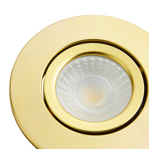 LED Slim Tilt Adjustable Fire Rated Downlight | Dimmable 5W 500lm | IP65 | 4000K Neutral White | Satin Brass