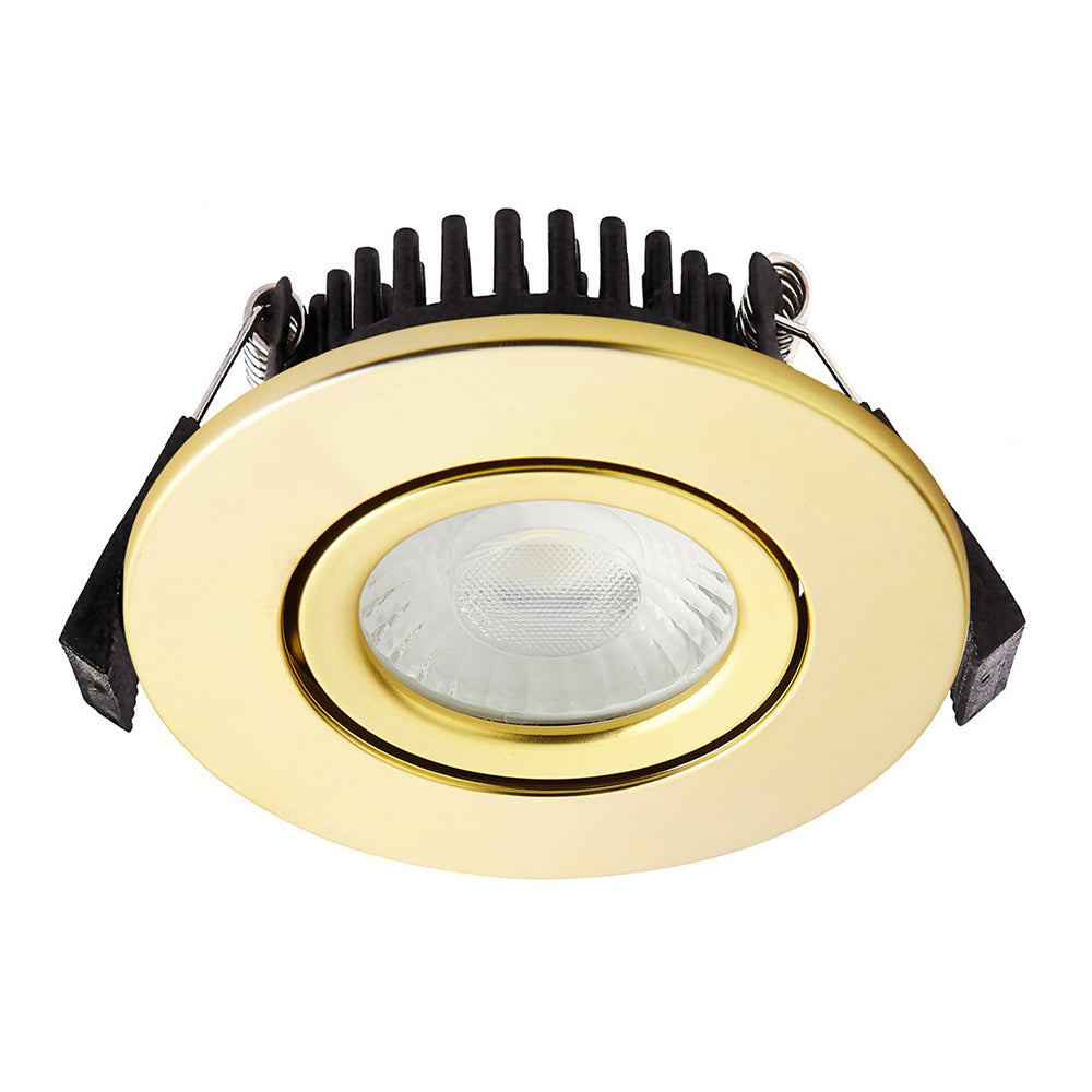 LED Slim Tilt Adjustable Fire Rated Downlight | Dimmable 5W 500lm | IP65 | 4000K Neutral White | Satin Brass