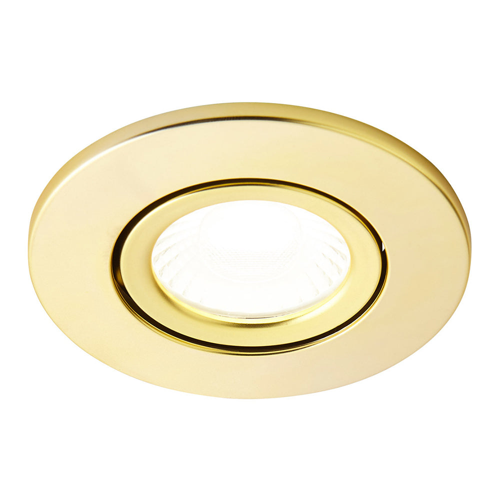 LED Slim Tilt Adjustable Fire Rated Downlight | Dimmable 5W 500lm | IP65 | 4000K Neutral White | Satin Brass