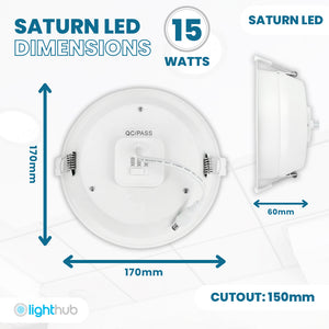 SATURN LED Recessed Round Dimmable Commercial Downlight Fitting | 15W 1600lm | CCT Tri-Colour | IP44 | Standard