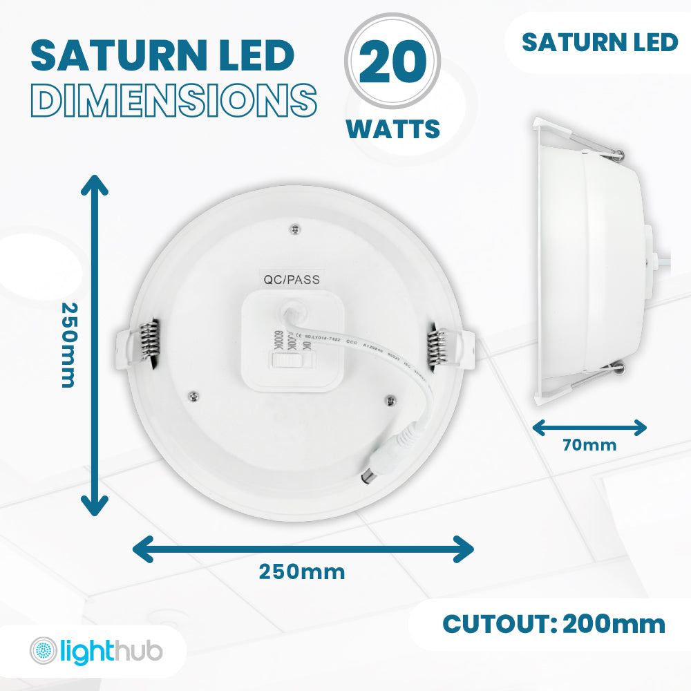 SATURN LED Recessed Round Dimmable Commercial Downlight Fitting | 20W 2130lm | CCT Tri-Colour | IP44 | Standard