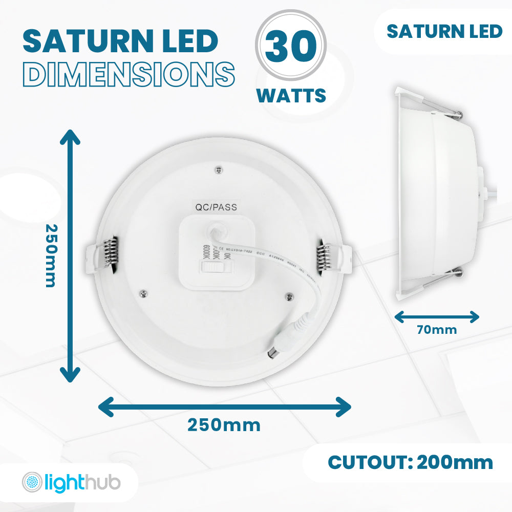 SATURN LED Recessed Round Dimmable Commercial Downlight Fitting | 30W 3200lm | CCT Tri-Colour | IP44 | Standard