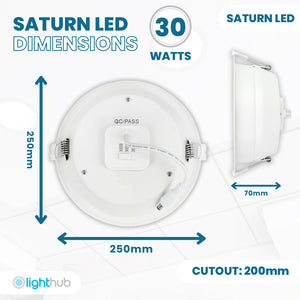 SATURN LED Recessed Round Dimmable Commercial Downlight Fitting | 30W 3200lm | CCT Tri-Colour | IP40 | 3hr Emergency Function