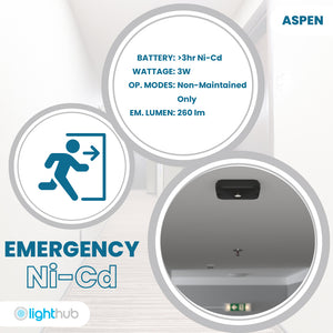 ASPEN Surface LED Downlight Ceiling Spot Light | LED 3W 280lm | 6000K Daylight | IP44 Black | 3hr Emergency | Corridor Lens