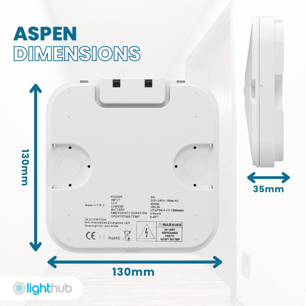 ASPEN Surface LED Downlight Ceiling Spot Light | LED 3W 280lm | 6000K Daylight | IP44 White | 3hr Emergency | Open Lens