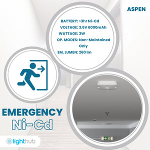 ASPEN Surface LED Downlight Ceiling Spot Light | LED 3W 280lm | 6000K Daylight | IP44 White | 3hr Emergency | Open Lens