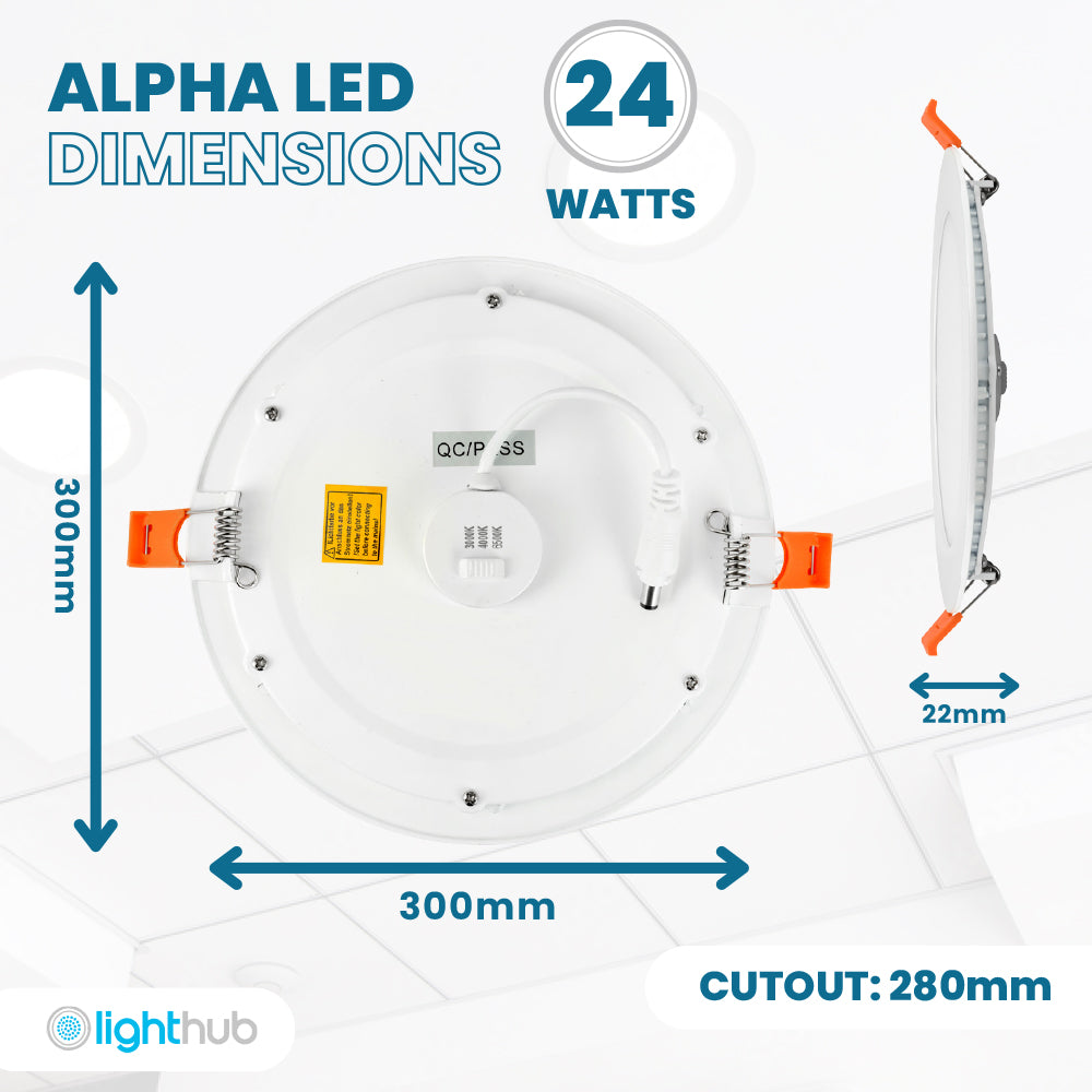 ALPHA-CT PANEL Slim Flat Recessed Round Downlight Fitting | LED 24W 2250lm | CCT Tri-Colour | IP44