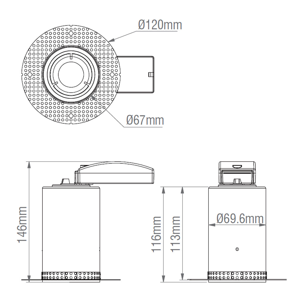 Plaster-in Fire Rated Trimless Round Downlight | GU10 | White