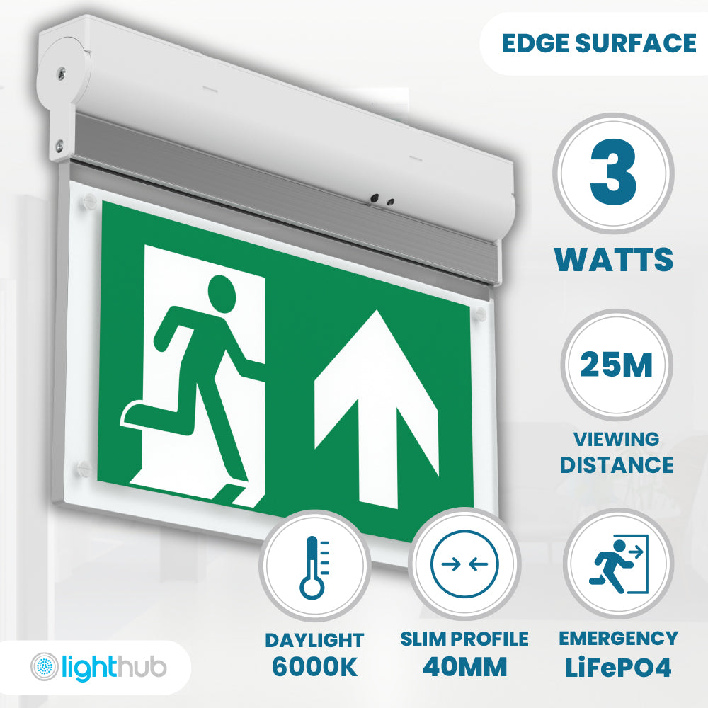 EDGE Surface Wall / Ceiling Exit Running Man Sign Light | LED 3W 200lm | 6000K Daylight White | IP20 | 3hr Emergency