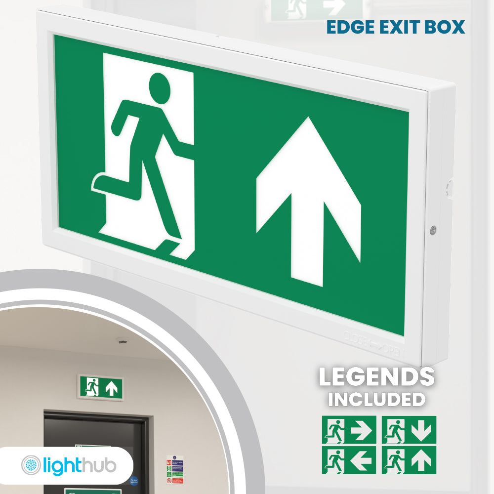 EDGE Slim Over Door Exit Box Running Man Light | LED 3W 200lm | 6000K Daylight White | IP20 | 3hr Emergency Function | UP, DOWN, LEFT & RIGHT Arrows